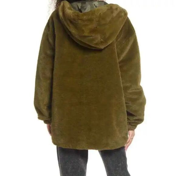 BP Dark Green Plush Oversized Cozy Zip-Up Hooded Jacket NWT Size X-Small-Med - Picture 6 of 13